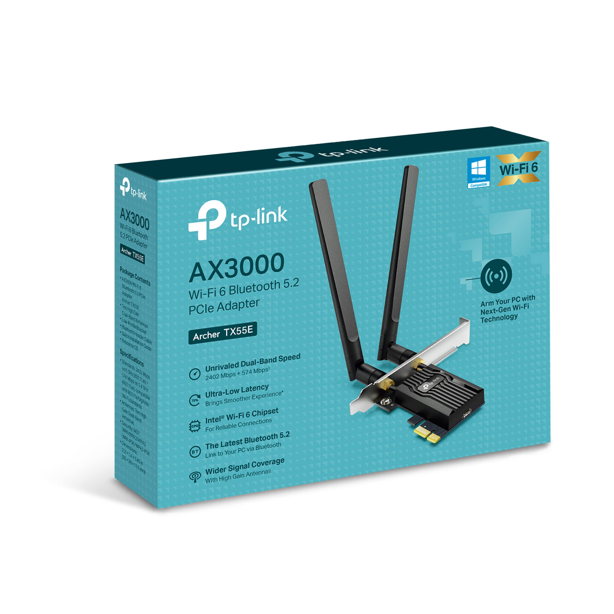 TP-Link Archer TX55E Tarjeta de Red PCIe AX3000 Wi-Fi 6 Bluetooth 5.2 Negro