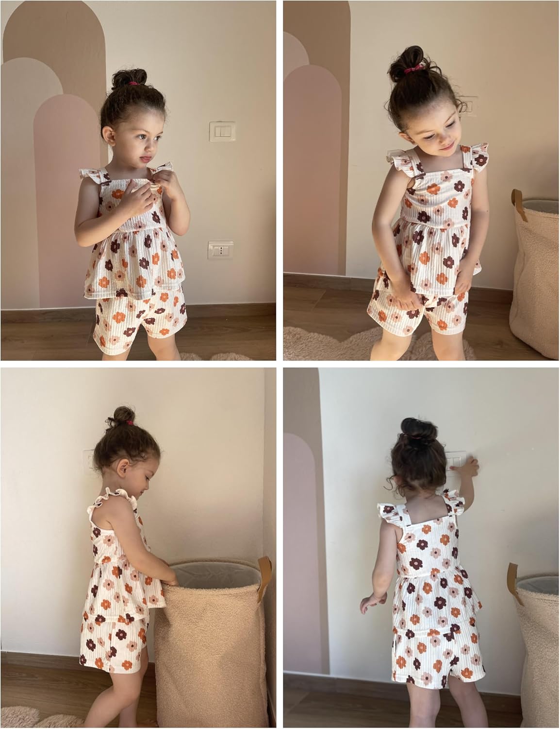 Arshiner Toddler Girl Clothes 2 Piece Summer Outfit Ruffle Sleeveless Top and Shorts Set with Pockets 2-7Y - Image 2