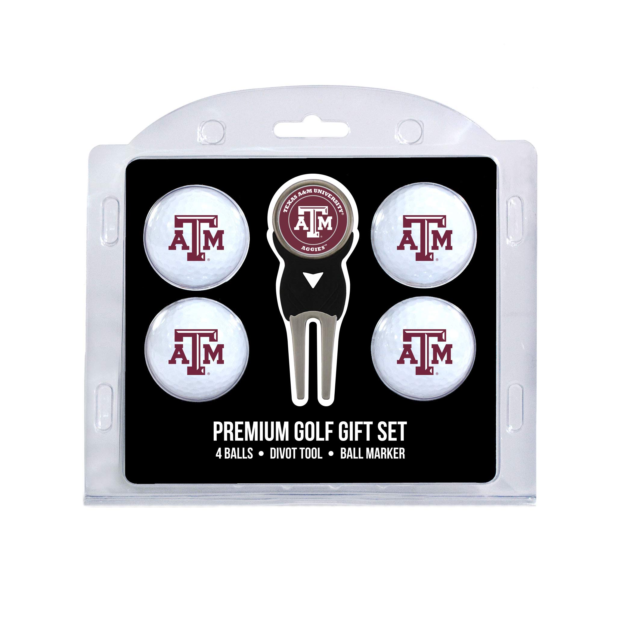Team Golf NCAA Regulation Size Golf Balls (4 Count) & Divot Tool with Removable Double-Sided Magnetic Marker