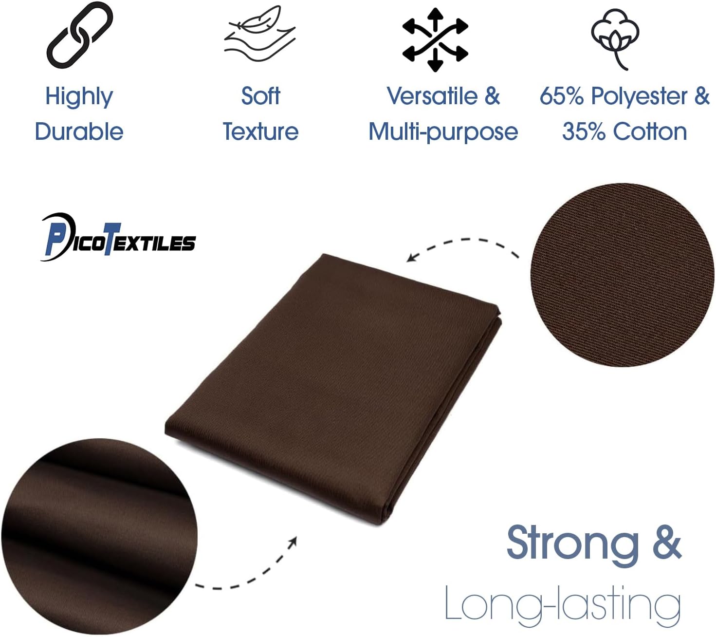 Pico Textiles 2 Yards Bolt Brown Poly Cotton Twill Fabric - 65% Polyester 35% Cotton - 60" Wide - Sold by The Yard - for Pants, Jackets, Skirts, Upholstery, and Work Uniforms