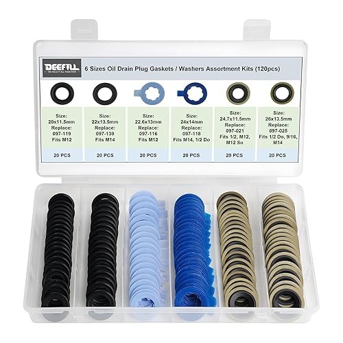 Miniatura 2 de Juego surtido de 120 juntas de tapón de drenaje de aceite de 6 tamaños, compatible con M12 M14 para Ford, reemplazo 097-119, 097-139, 097-116,