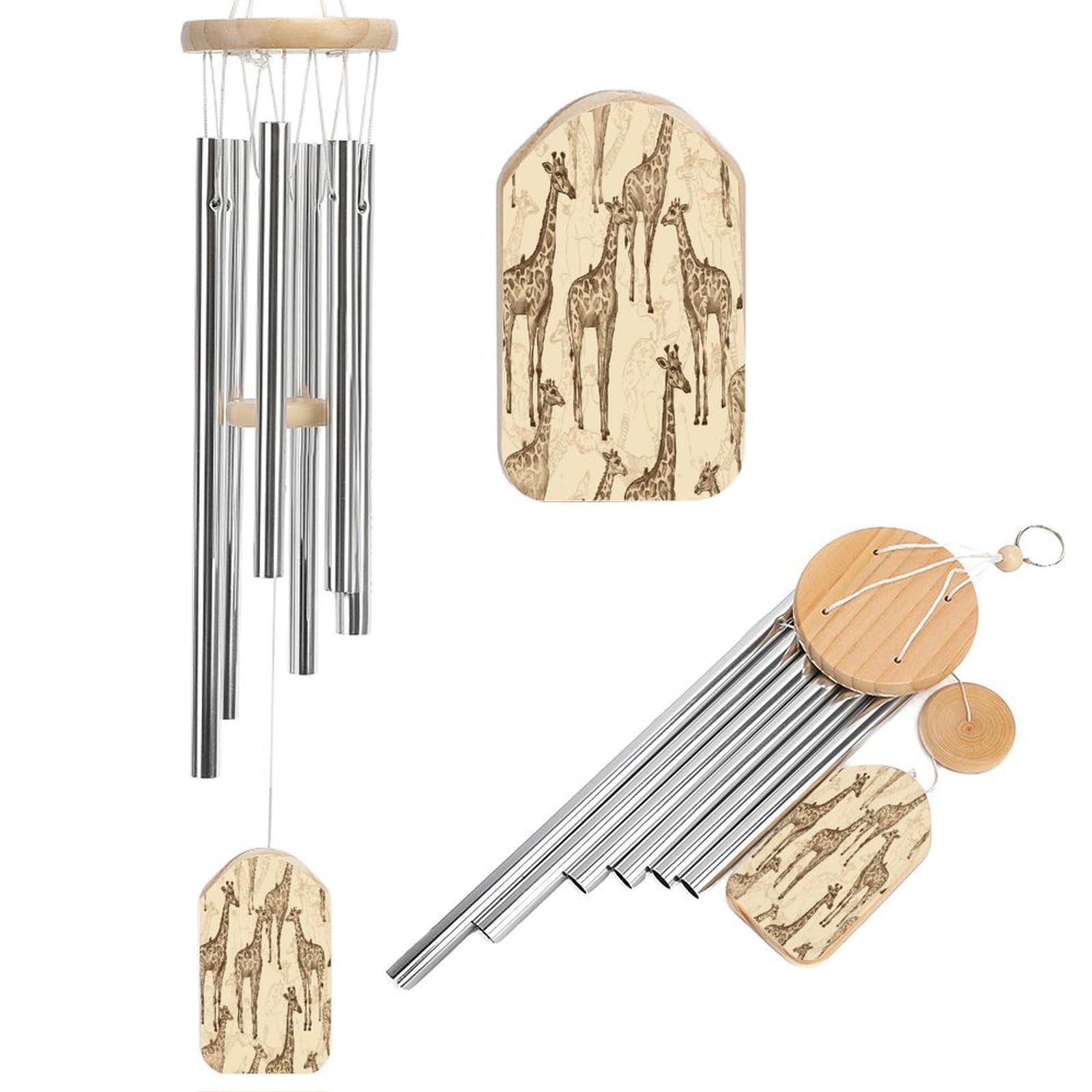 Btcowzrv Style Hand Drawn Giraffes Wind Chimes For Outside, Hanging Windchimes With 6 Aluminum Tubes, Memorial Wind Chime For Patio Backyard Garden And Outdoor Decor