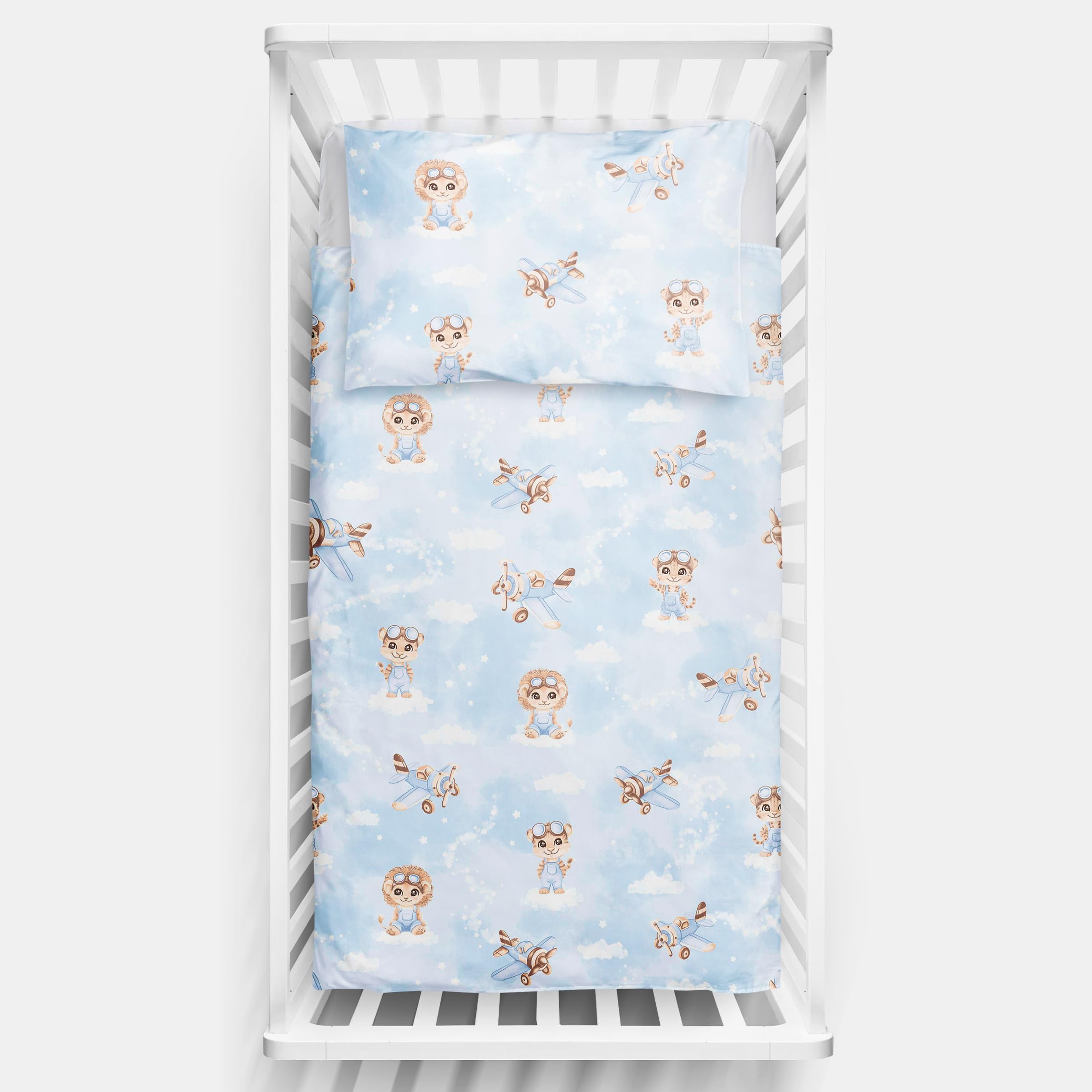 2 Piece Baby Kids Bedding Set 120x90 cm Duvet Cover & Pillowcase for Toddler Cot 12M+ (Tigers pilots)
