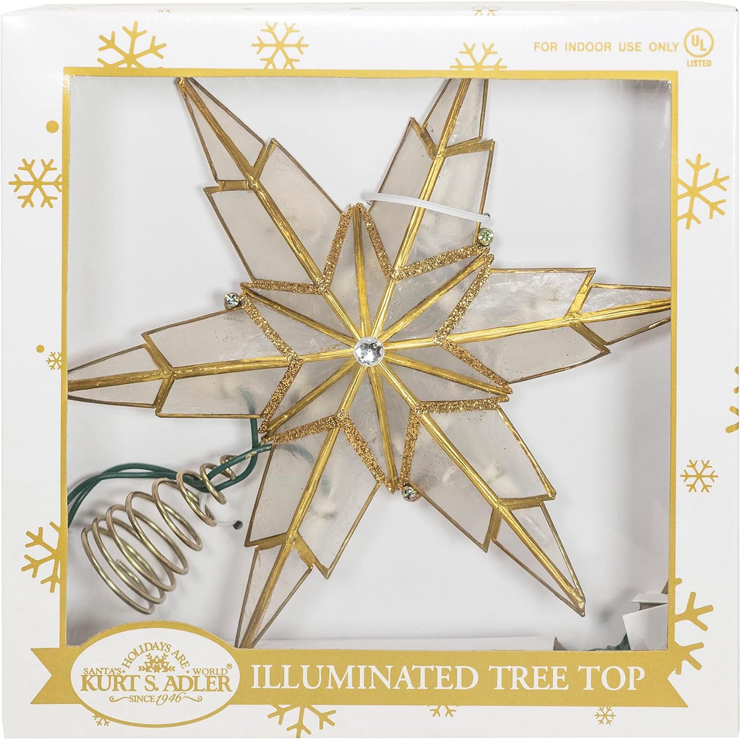 10-Light 6 Point Gold Capiz Star Tree Topper