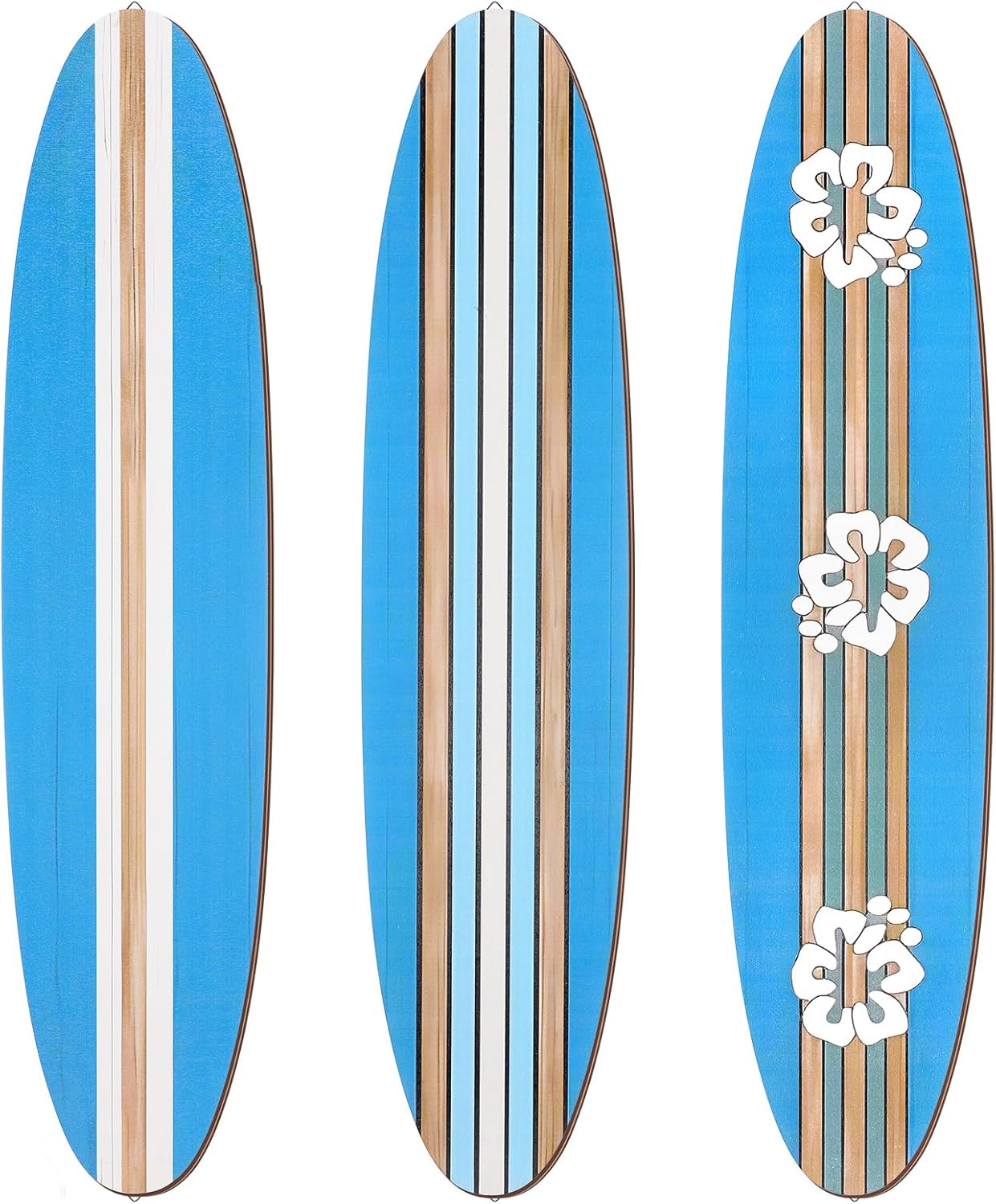 Gerrii 3 Pieces Surfboard Style Wood Wall Decor Vintage Surfboard Wood Plaque Sign Tropical Wall Decor Hawaiian Decor Summer Wood Sign Tiki Bar Decor for Bedroom Living Room 23.6" x 5.4"