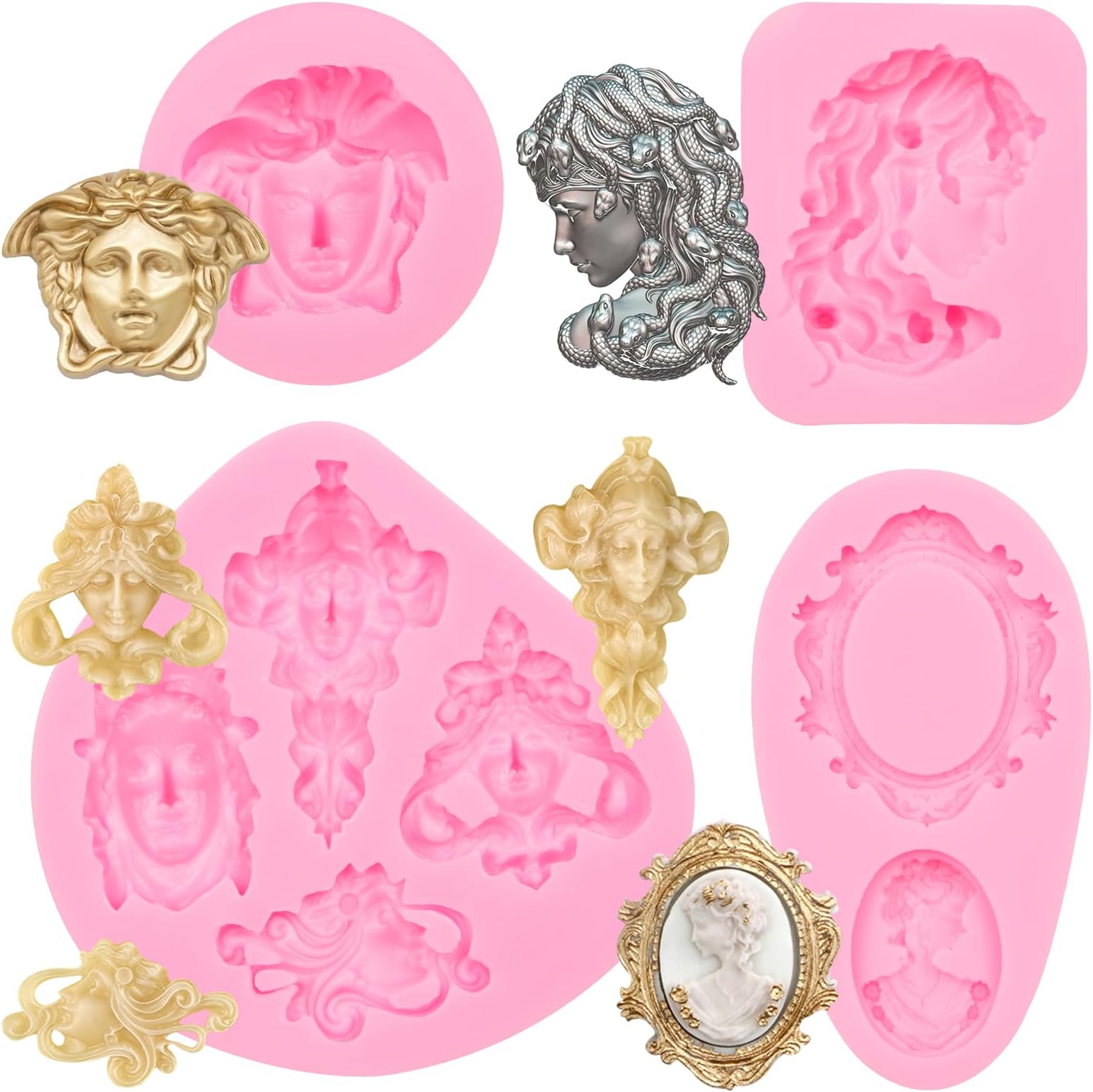 Medusa Silicone Molds, Vintage Cameo Photo Frame Lady Avatar Chocolate Mold, Greek Mythology Goddess Head Fondant Molds for Cake Decoration Cupcake Topper Candy Sugar Craft Gum Paste Clay Resin