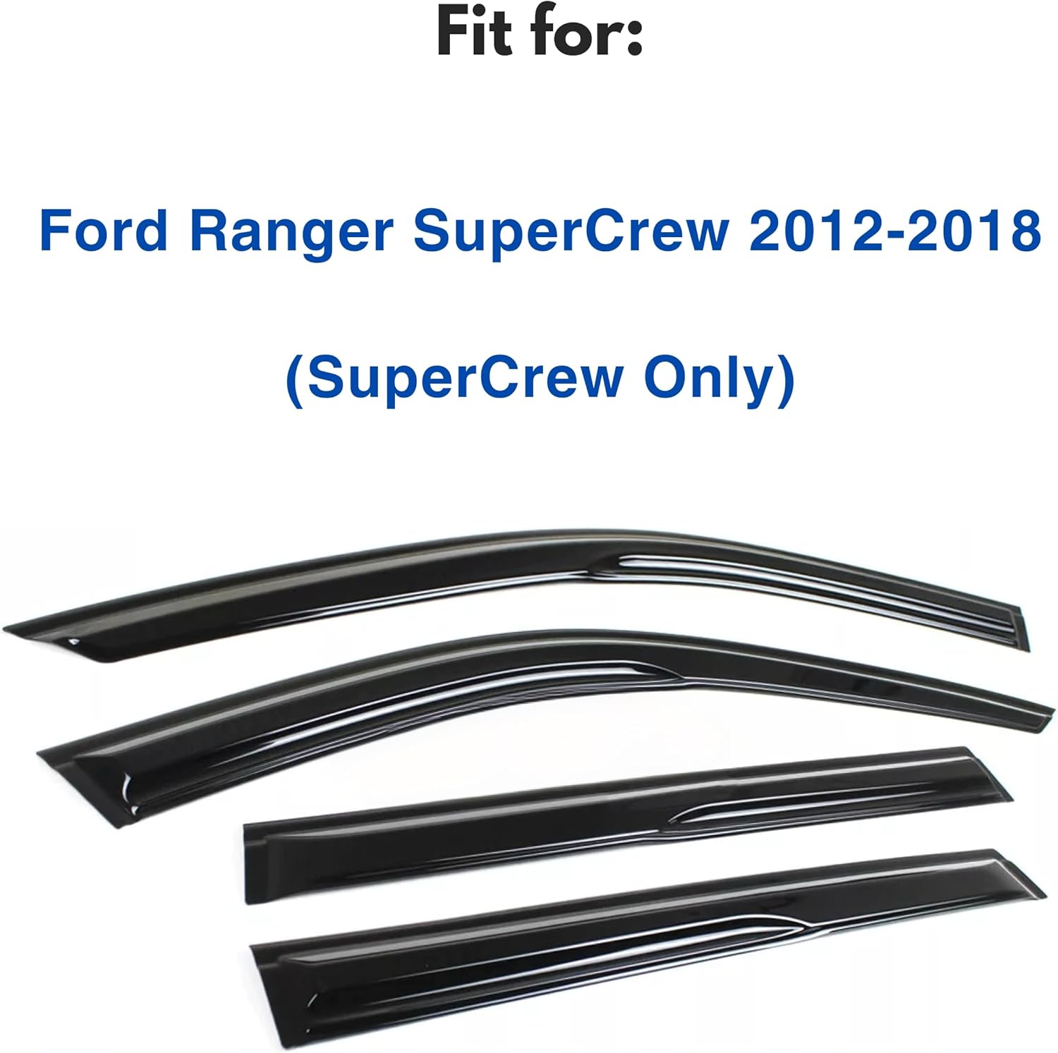 IG Window Visor for Ford Ranger SuperCrew 2012-2018, Rain Guard Tape-On Durable Sun Wind Side Vent Window Deflector Mugen Style, 2012 2013 2014 2015 2016 2017 2018 (SuperCrew Only)