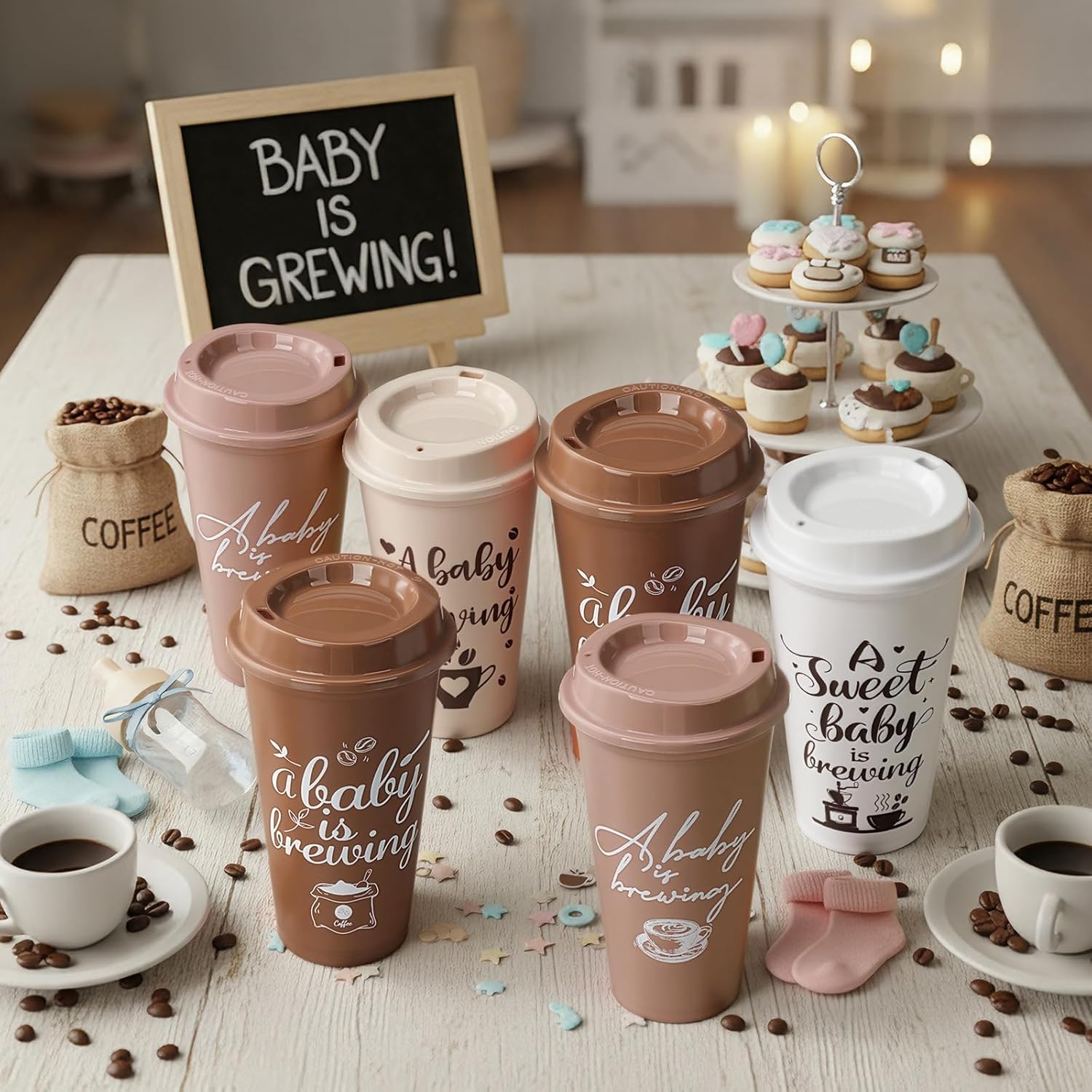 24 Pcs Baby Is Brewing Cups with Lid 16 oz Babies Is Brewing Baby Shower Decorations Coffee Themed Birthday Tumblers Bulk Plastic Cups for Gender Reveal Party Supplies Guest Gift