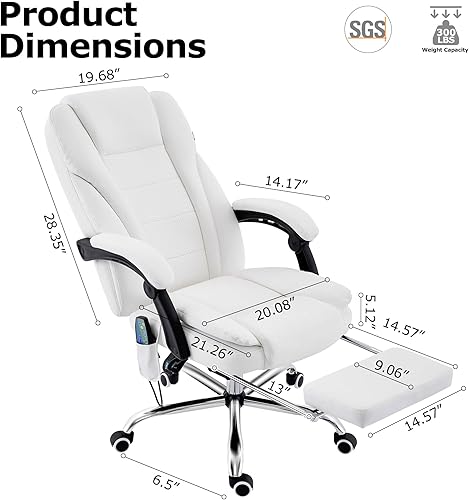 Miniatura 3 de Silla de oficina de masaje reclinable con reposapiés, silla ejecutiva ergonómica de respaldo alto con función de calefacción y vibración (blanco)