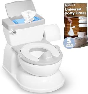 JoolBaby Real Feel 2-in-1 Potty Training Toilet: Flushing Sounds, Wipes Storage, Disposable Liners, Easy Clean - Gray