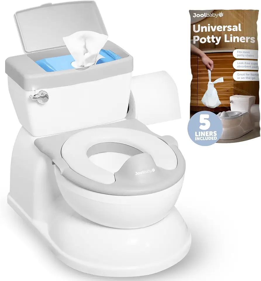 Real Feel 2-in-1 Potty with Wipes Storage, Flushing Sounds & Disposable Liners - Realistic Toilet - Easy to Clean & Assemble - Jool Baby (Gray)
