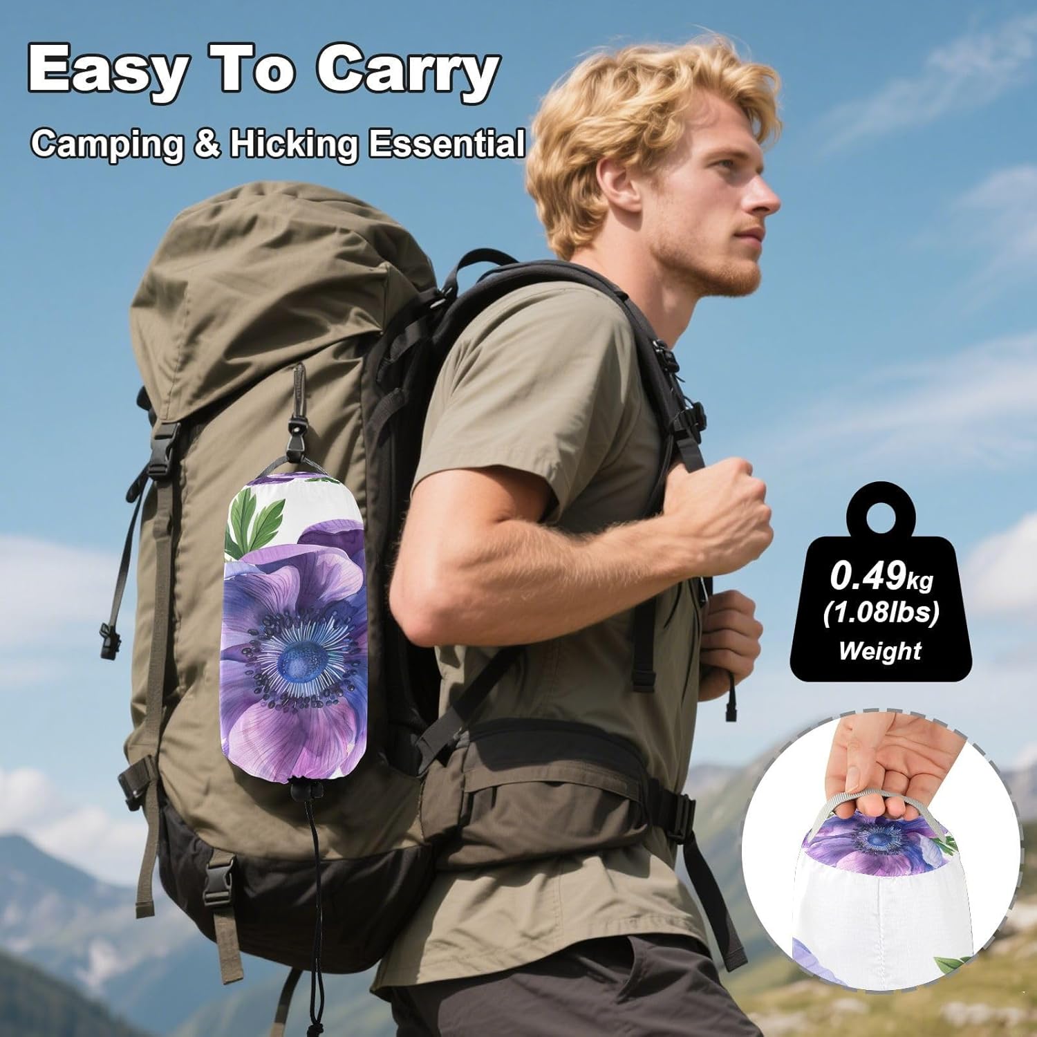 ALAZA Watercolor Anemone Flower Camping Hammocks Single or 2 Person 500 lbs Portable Parachute Travel Hammock w/Tree Straps for Hiking Backpacking Indoor Outdoor