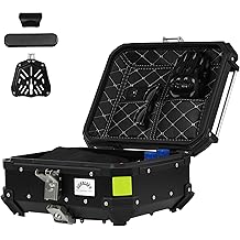 Motorcycle Top Case, 25L Aluminum Compact Motorcycle Top Box with Anti-Theft Lock System, Waterproof, Easy Installation with Universal Bracket, Back Cushion Included, Black, GBTC-25BL