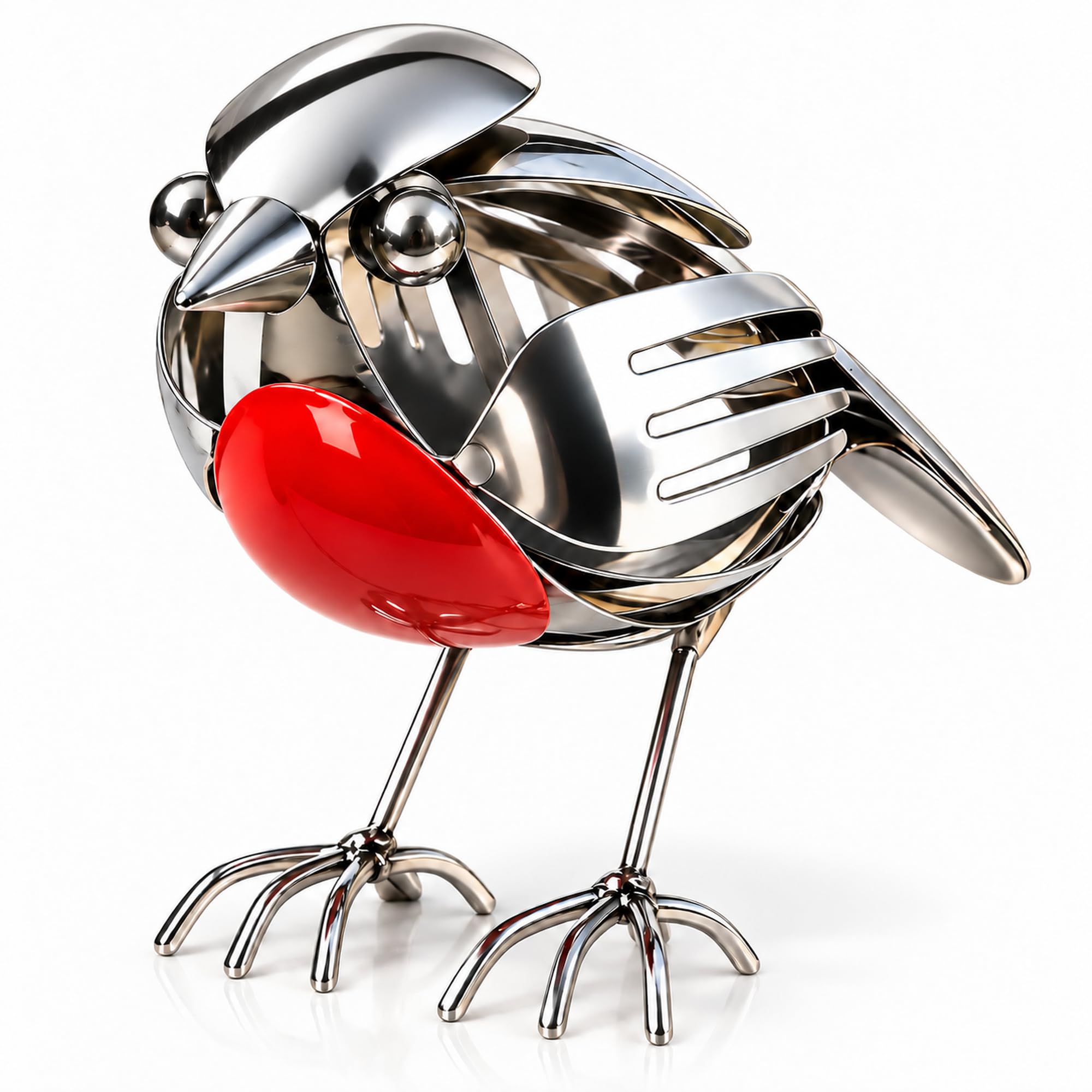 VEVVUMI Metal Robin Garden Ornament, Handmade Recycled Cutlery Bird Statue