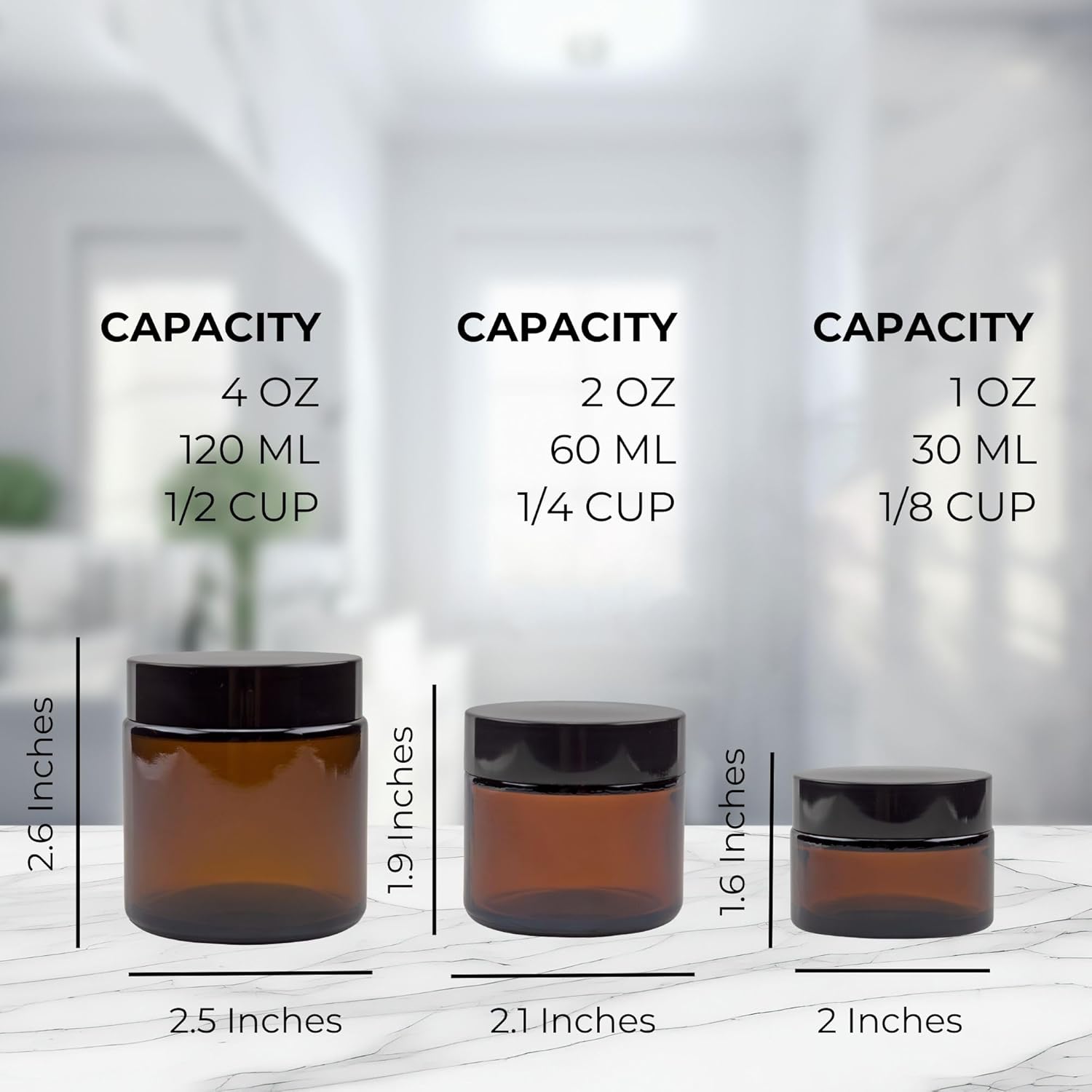 Cornucopia Brands 1, 2 & 4-Ounce Amber Glass Straight Sided Jars (Combo Pack, 4 Each / 12 Total); Great Containers for Cosmetics, Lotions, Body Scrubs & Balms