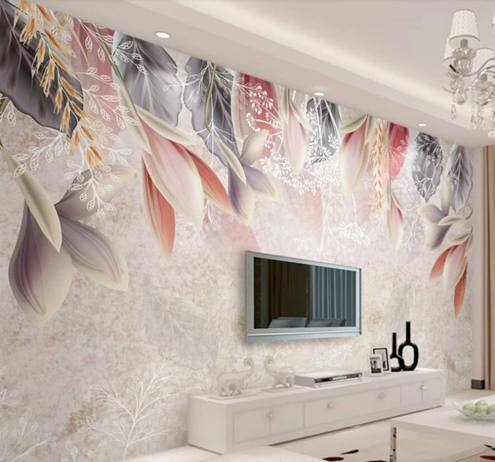 XLMING Retro Cosy Hand Drawn Pink Flowers 3D Wallpaper Luxury Home Dining Decor Paste Sofa Living Room The Wall for Bedroom Mural-150cm×105cm
