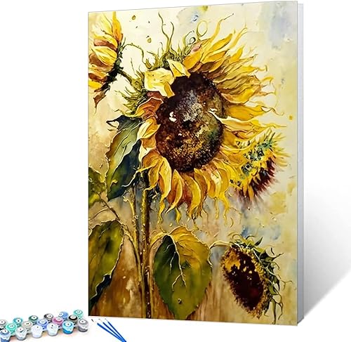 Pintura de girasoles de fantasía por números para adultos y principiantes, pintura sobre lienzo, flores silvestres tropicales, fácil de pintar con