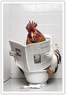 KOEUIRW Funny Chicken Bathroom Canvas Wall Art Cute Chicken In Toilet Posters Black and White Animal Prints Painting Maximalist Mid Century Modern Aesthetic Wall Decor for 12x16in Unframed