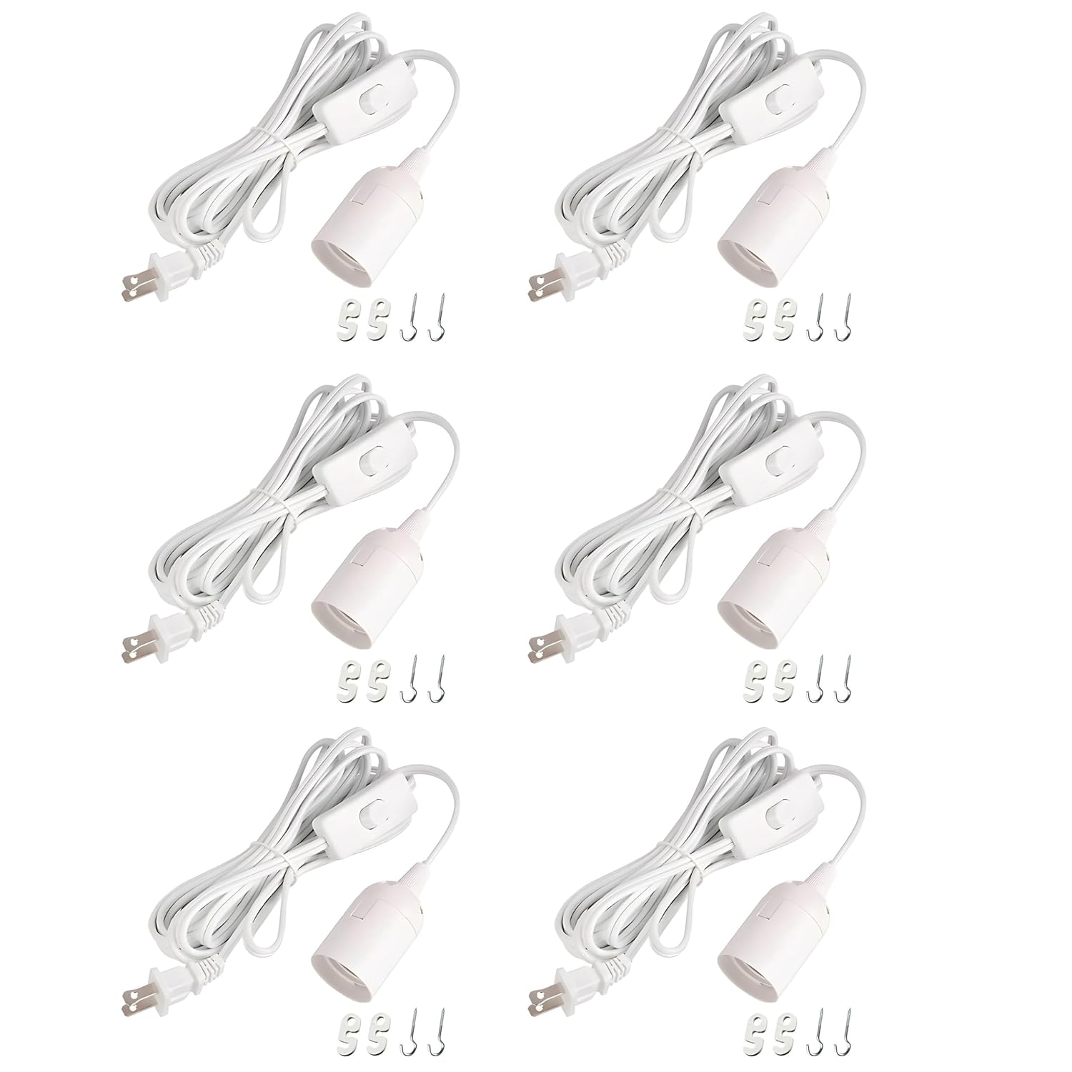 Simple Deluxe 360W 15ft Extension Hanging Lantern Pendant Light Lamp Cord Cable E26 Socket (No Bulb Included) On/Off Switch, 6 Pack, White