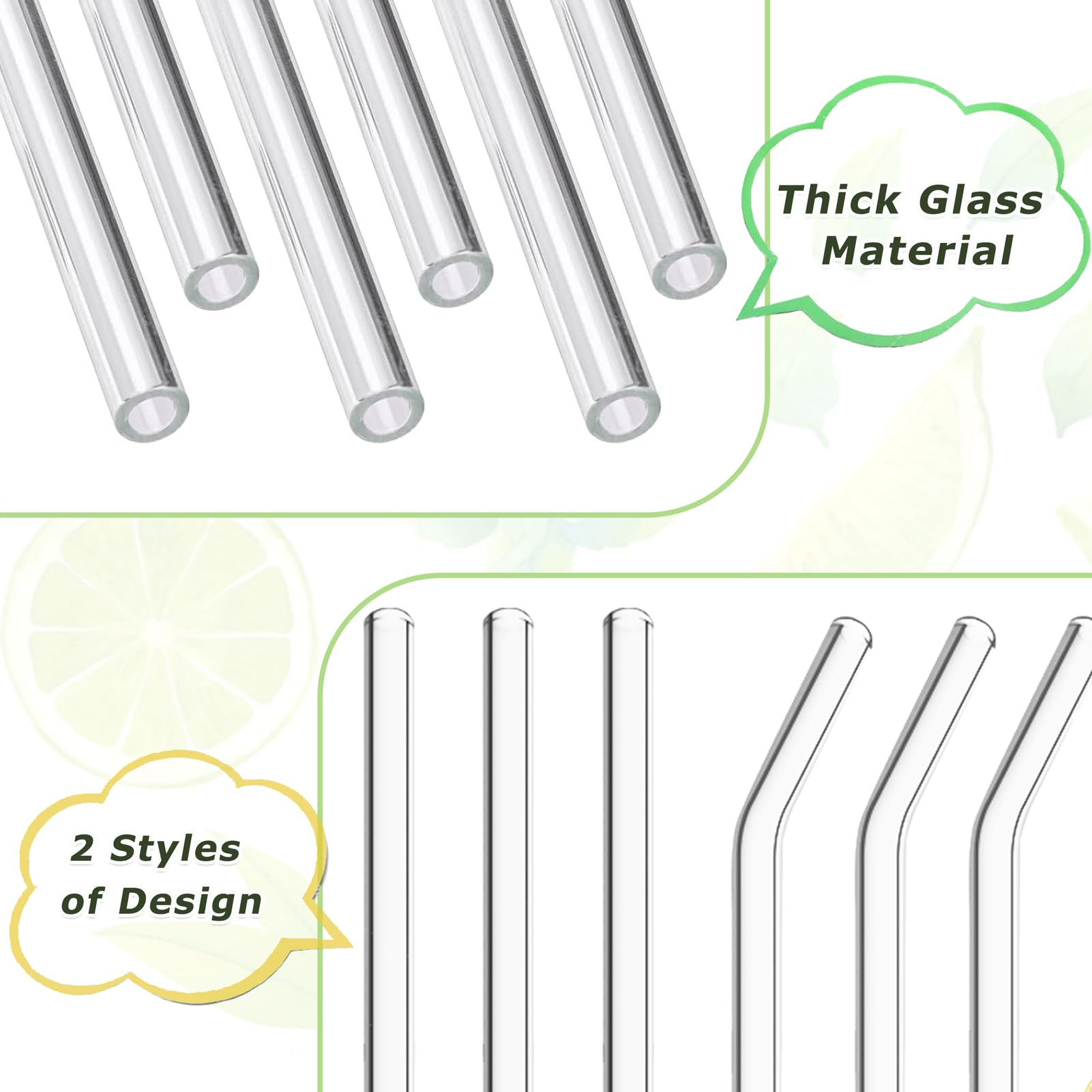 Lot De 6 Pailles En Verre Réutilisables - Longues Pailles Courbées Avec