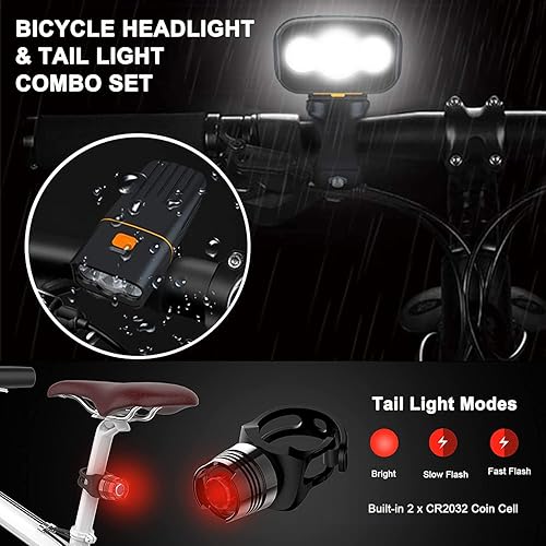 Miniatura 2 de Luces de bicicleta, luces de bicicleta delanteras y traseras, batería recargable con función de banco de energía, tiempo de funcionamiento de los