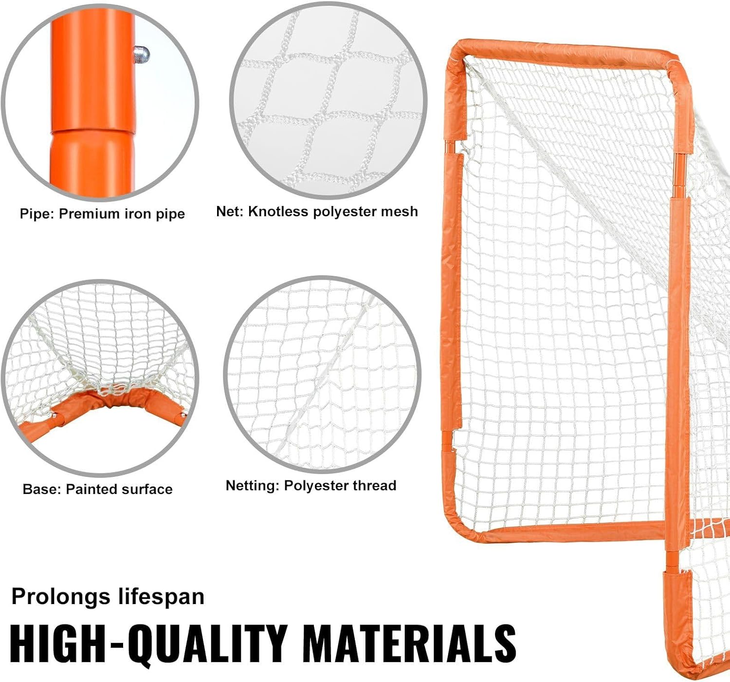Lacrosse Goal, 4' x 4' Small Kids Lacrosse Net, Folding Portable Lacrosse Goal with Carry Bag, Iron Frame Backyard Training Equipment, Quick &Easy Setup, Perfect compatible with Youth Training, Orange