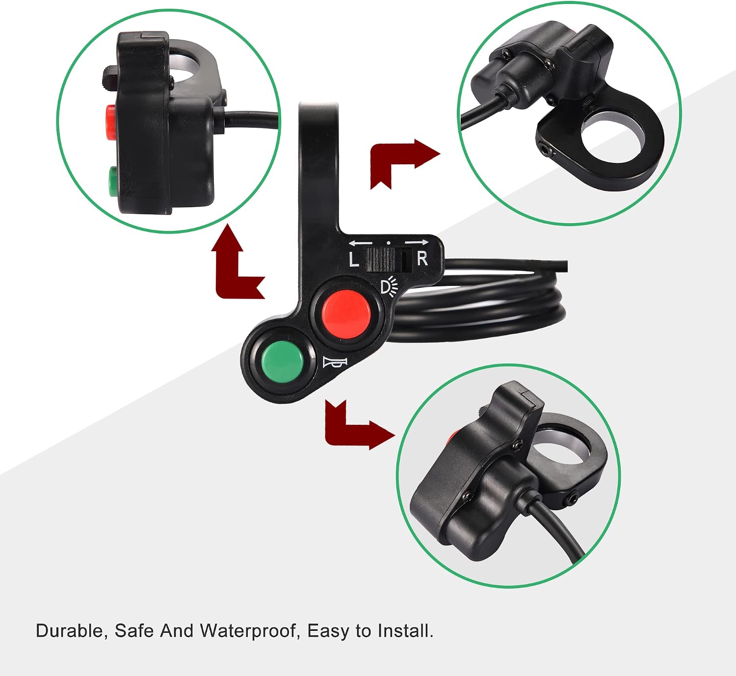 GOOFIT Universal 7/8" Handlebar Turn Signal Light & Horn Switch Button for Spotlight Scooter Electrombile Moped Dirt Bike Scooter ATV Off Road