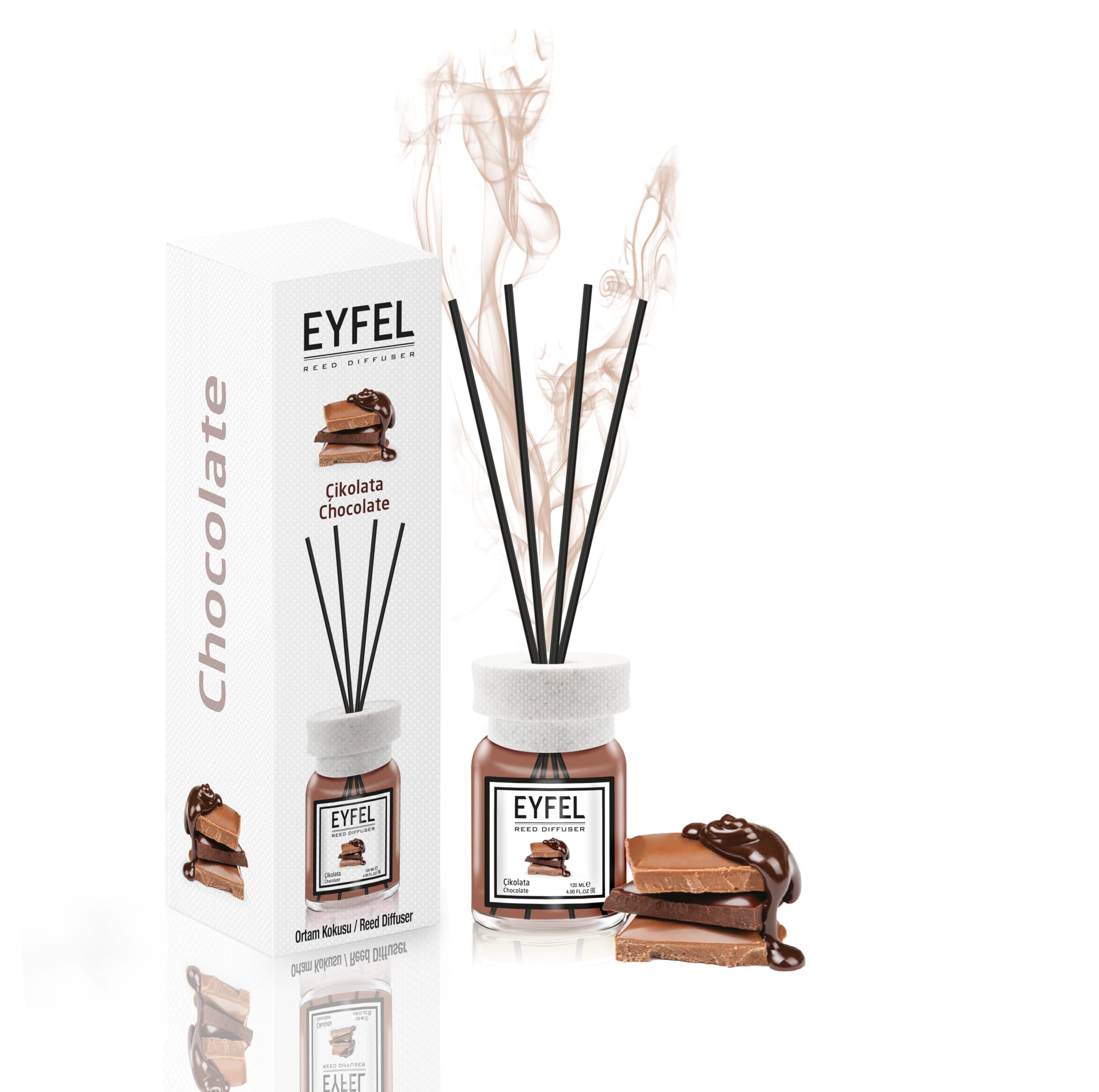 EYFEL Reed Diffuser Set - Chocolate Scent 4.05 fl oz Oil Diffuser Sticks for Home, Bathroom Fragrances, Scented Sticks, Home Décor