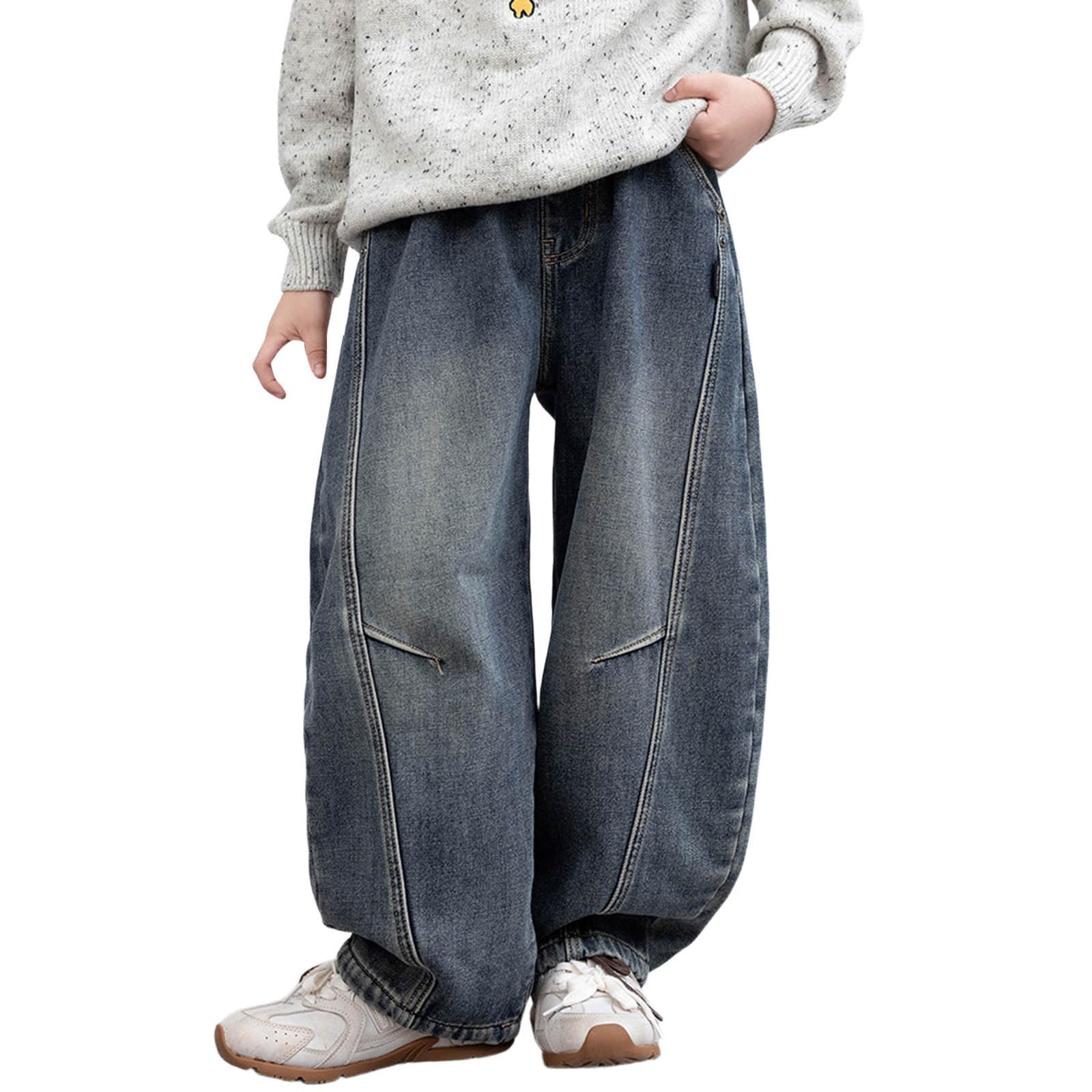 Generico Jeans Bambino-Jeans Invernali Foderati in Pile per Bambini e Adolescenti, Pantaloni Casual in Denim con Isolamento Caldo, Pantaloni Comodi e Resistenti per Abiti scolastici per Il Freddo