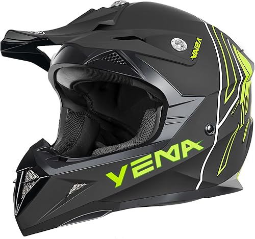 Casco para Dirt Bike YEMA aprobado por DOT - Casco de motocross ATV MX BMX todoterreno de cara completa con 8 ventilaciones y forro removible, casco