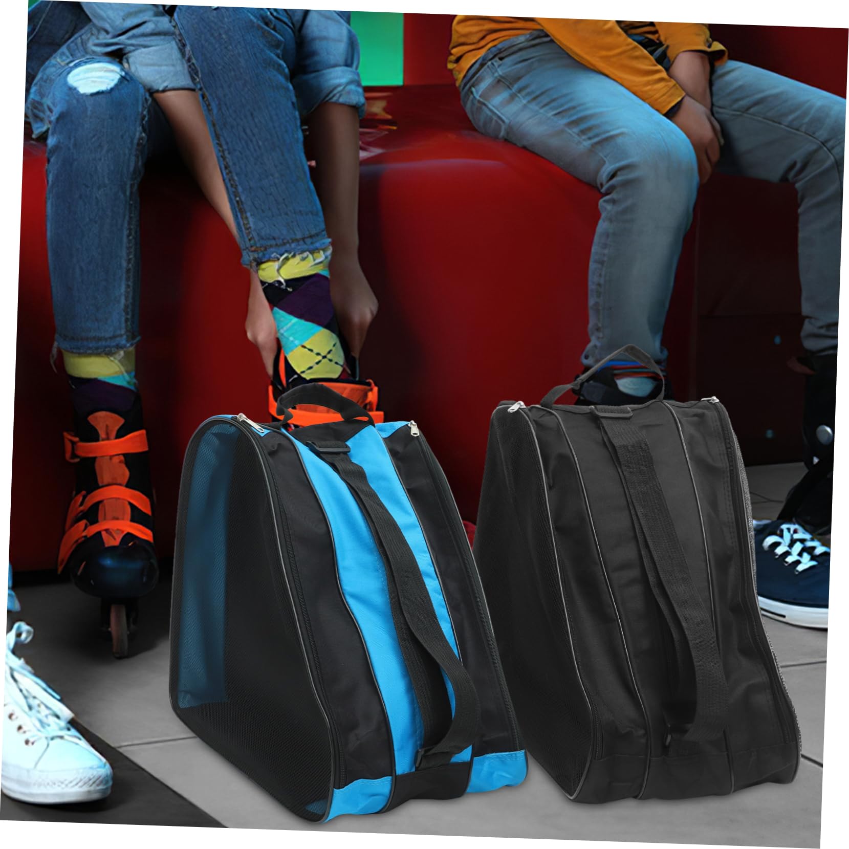 WOONEKY Borsa Porta Pattini a Rotelle Cerniera, Contenitore Per Scarpe Da Pattinaggio Multistrato Resistente, Set 2 Pezzi Per Trasporto e Custodia Comoda Durante Attività Sportive All’aperto