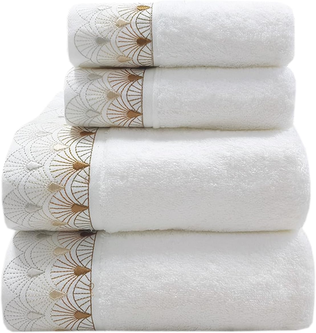 4-Piece Bath Towels Set 100% Cotton Embroidered Towels Set Super Soft Highly Absorbent Decorative Bathroom Towel Suitable for Home Spa Shower Gym, 2 Bath Towels+ 2 Hand Towels