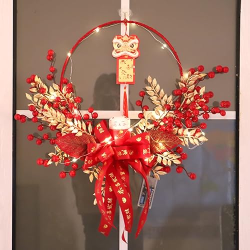 Miniatura 7 de Fenteer Decoraciones redondas de Año Nuevo Chino Decoración Colgante Ventana Lucky Cats Corona para Holiday Home Office Adornos - Rojo