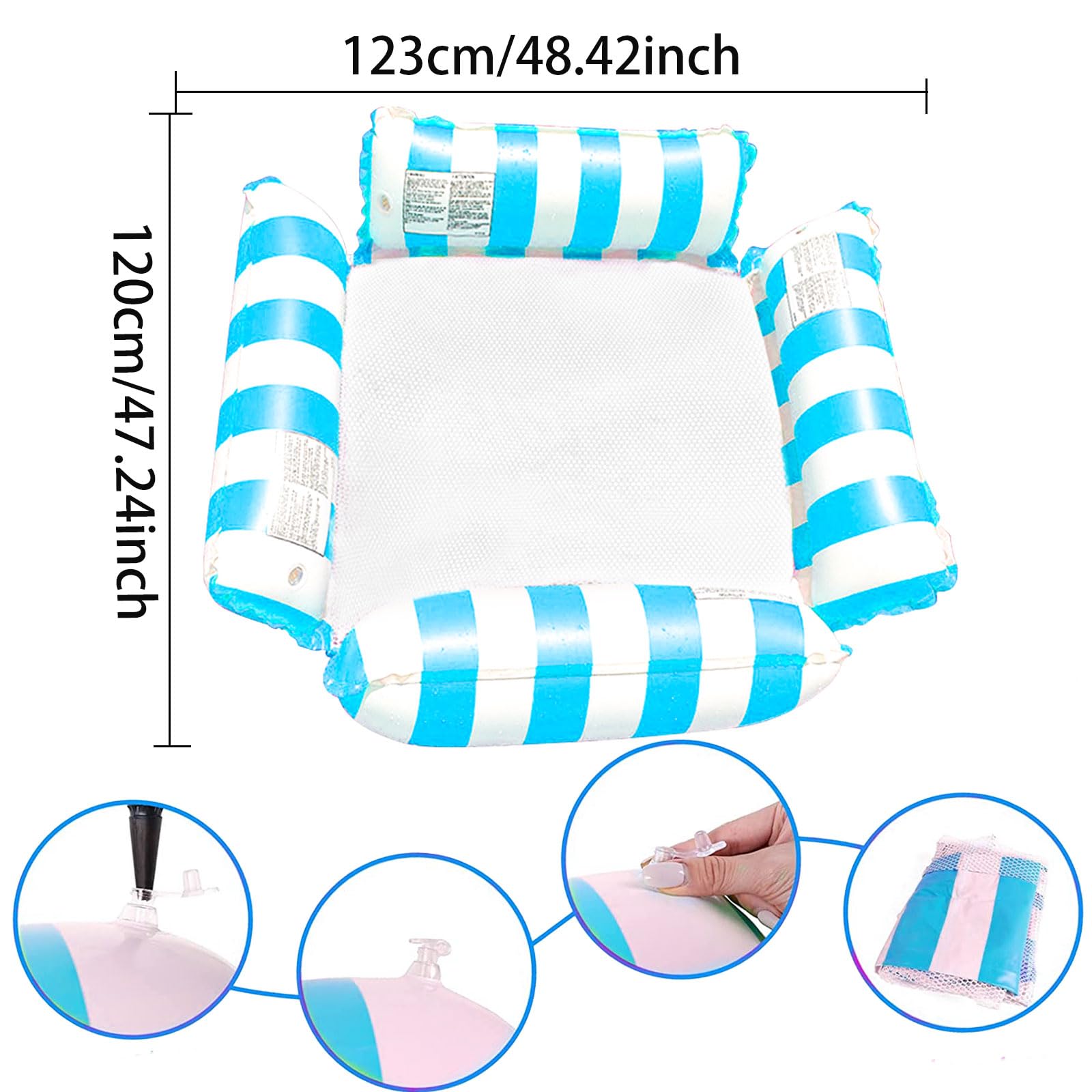 Cama flotante inflable para piscina, cama de agua para adultos, bañera de césped, respaldo, tumbona, piscina al aire libre, bote flotante, dorado, 177 x 116 cm