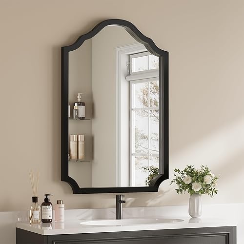 Miniatura 6 de ULIKE Espejo arqueado de madera de 24 x 36 pulgadas, espejo con marco de madera rústica para decoración de pared, espejos de pared decorativos para