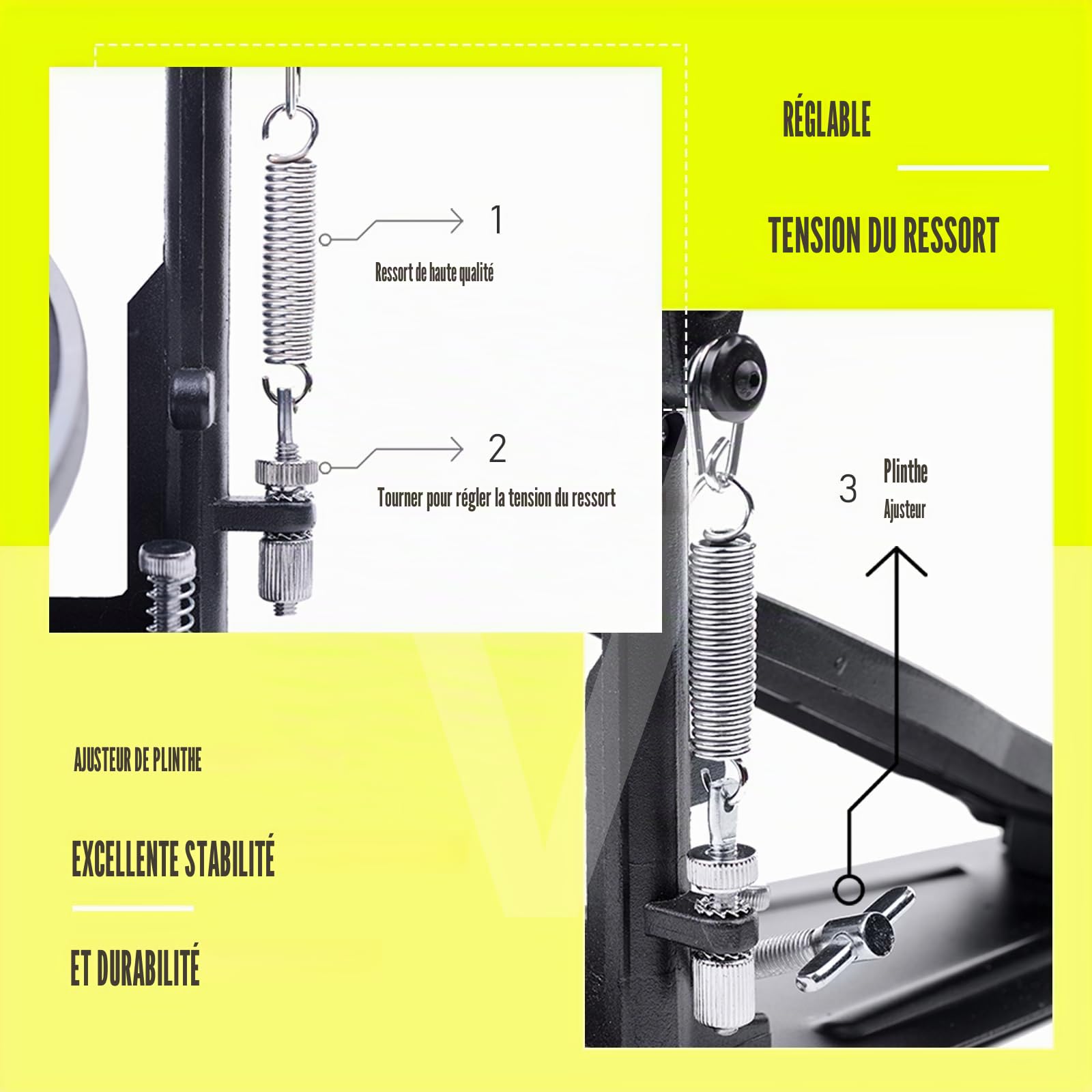 Double Pédale de Grosse Caisse, Pédale de Grosse Caisse à Double Chaîne | Double Pédale de Grosse Caisse à Double Chaîne, Réponse Fluide, Base Stable, Réglages Personnalisables, V-SC-JKC10