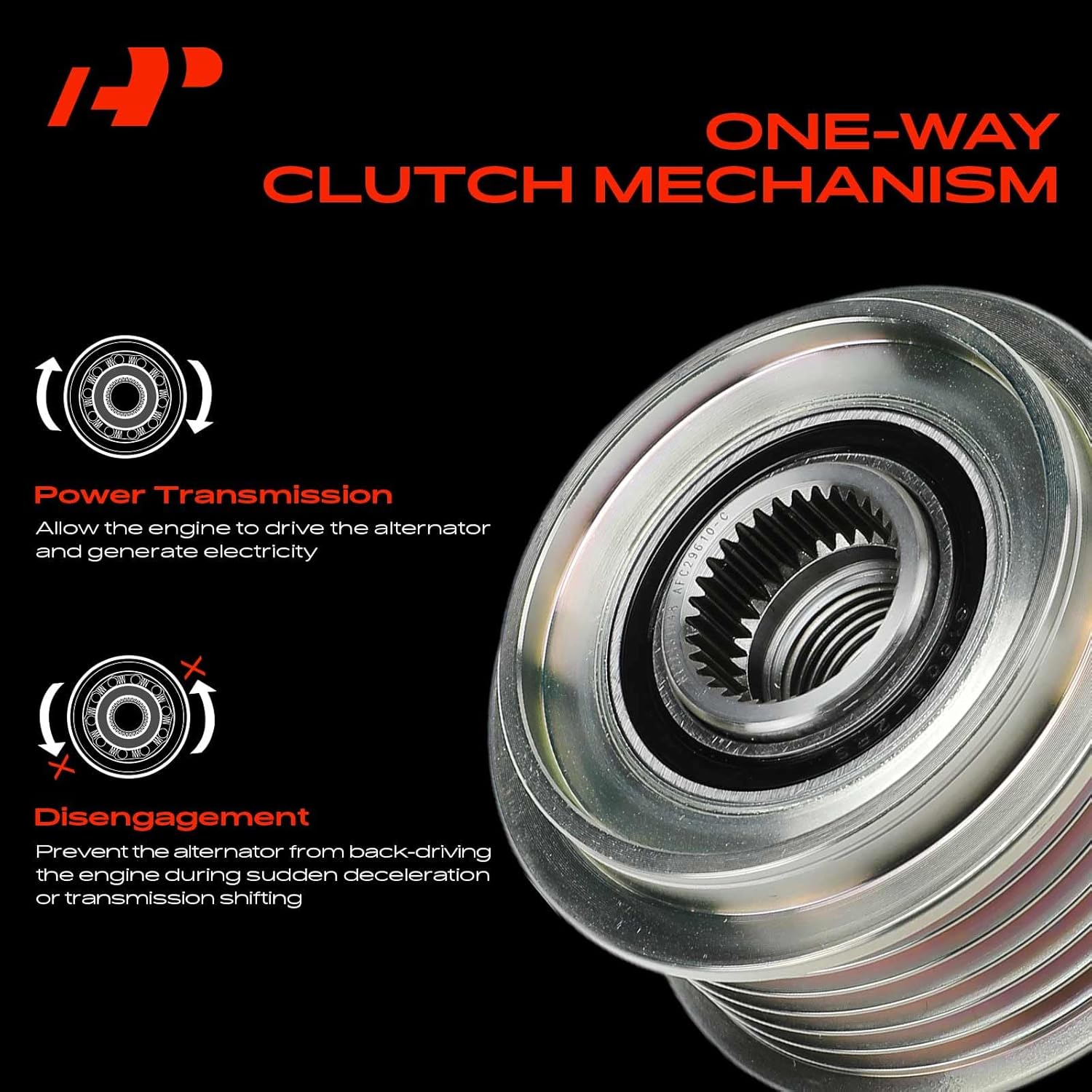 A-Premium Alternator Freewheel Clutch Pulley, 6 Grooves, Compatible with Hyundai Elantra 2017-2020 1.4L 2.0L, Kona 2018-2020 2.0L, Clockwise
