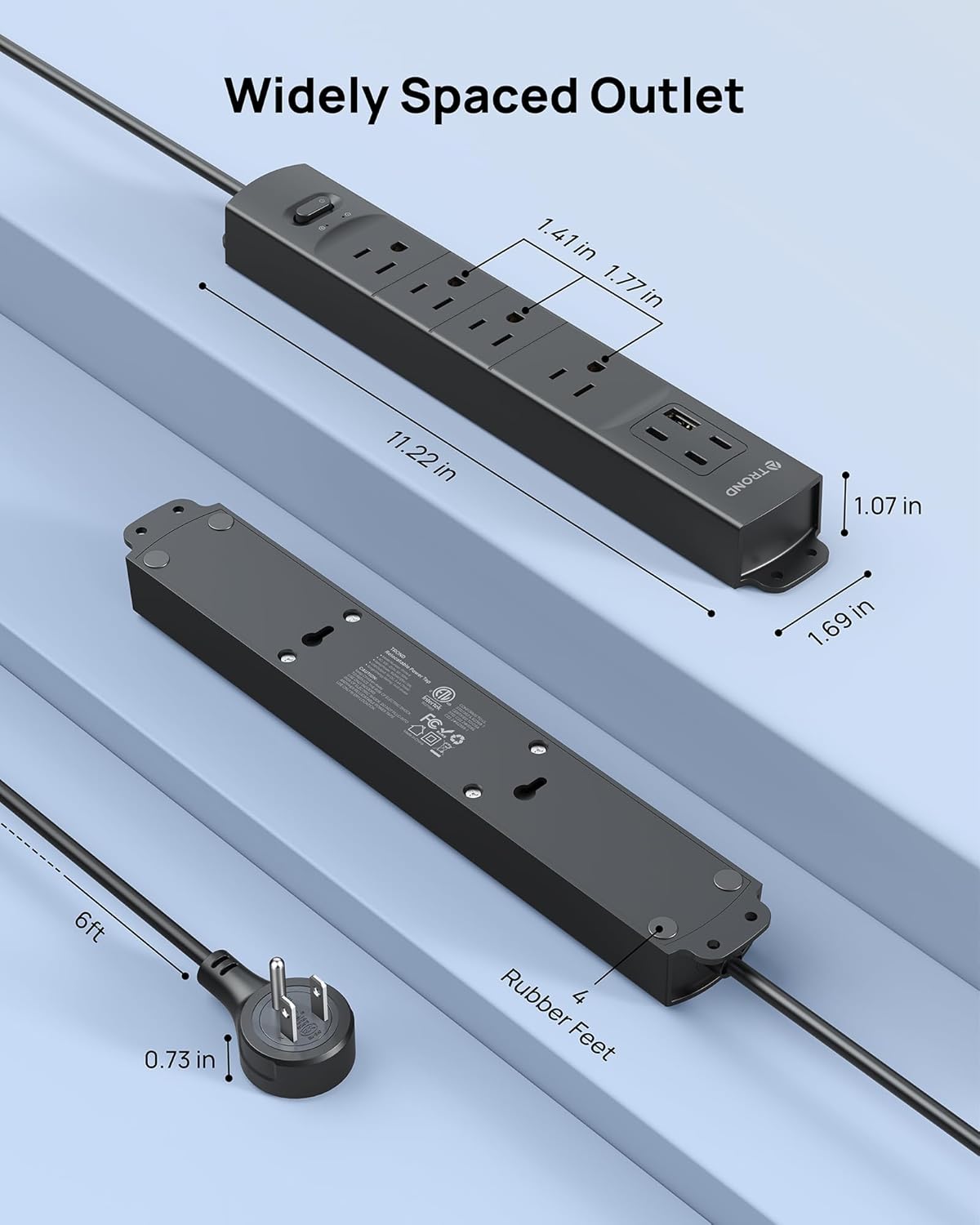 TROND 360° Rotating Plug Surge Protector, Power Strip with USB Ports, 3 USB C and 1 USB A, 1440 Joules, ETL Listed, 1625W, Wall Outlet Extender, 6ft Extension Cord for Home Office Dorm, Black