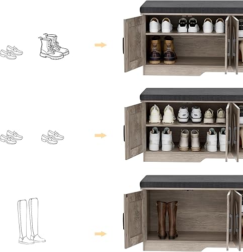Miniatura 92 de Banco de almacenamiento de 2 niveles, banco de zapatos de 39.4 pulgadas de ancho con cojín de asiento acolchado, banco de entrada con 2 puertas de