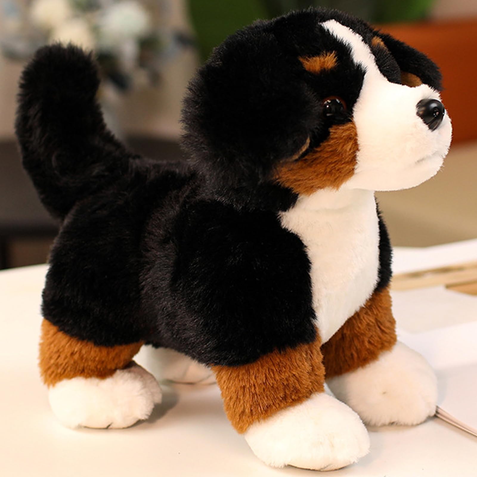 JORCEDI Dog Plush Teddy, Bernese Mountain Dog Soft Toy, Cuddly Toys﻿ for Boy, Girl, Adult (Standing position 26cm/10.24inch)