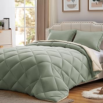 NexHome Twin Comforter Set Sage&Beige,2 Pieces Lightweight Comforters Twin Size Reversible Bedding Comforters Sets,Down Alternative Comforter Bed Set Quilt Blanket68x88In Comforter & 1 Pillowsham