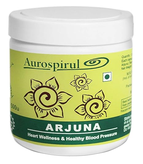 Aurospirul Organic Certified Arjuna Capsules - Heart Wellness - Healthy Blood Pressure - 500 Veg Capsules