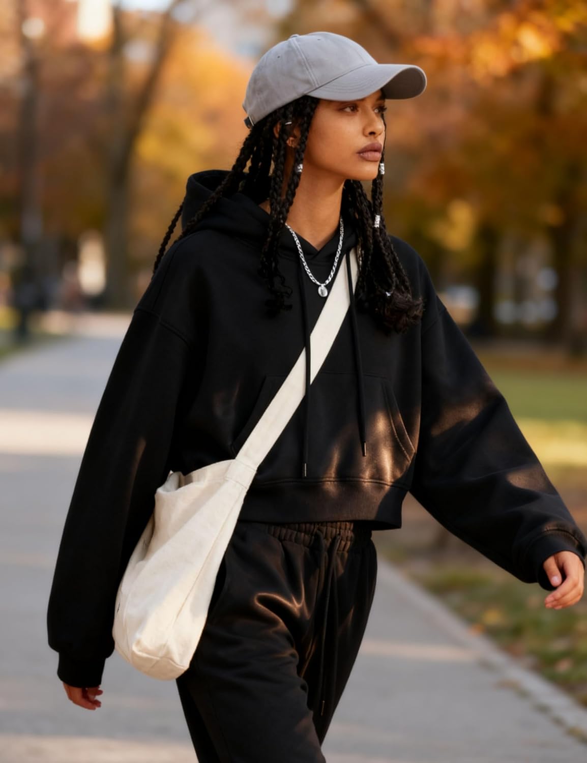 Womens Fleece 2 Piece Outfits Sweatsuit Crop Hooded Pullover Sweatshirt Top Jogger Sweatpants Tracksuits Set - Image 3