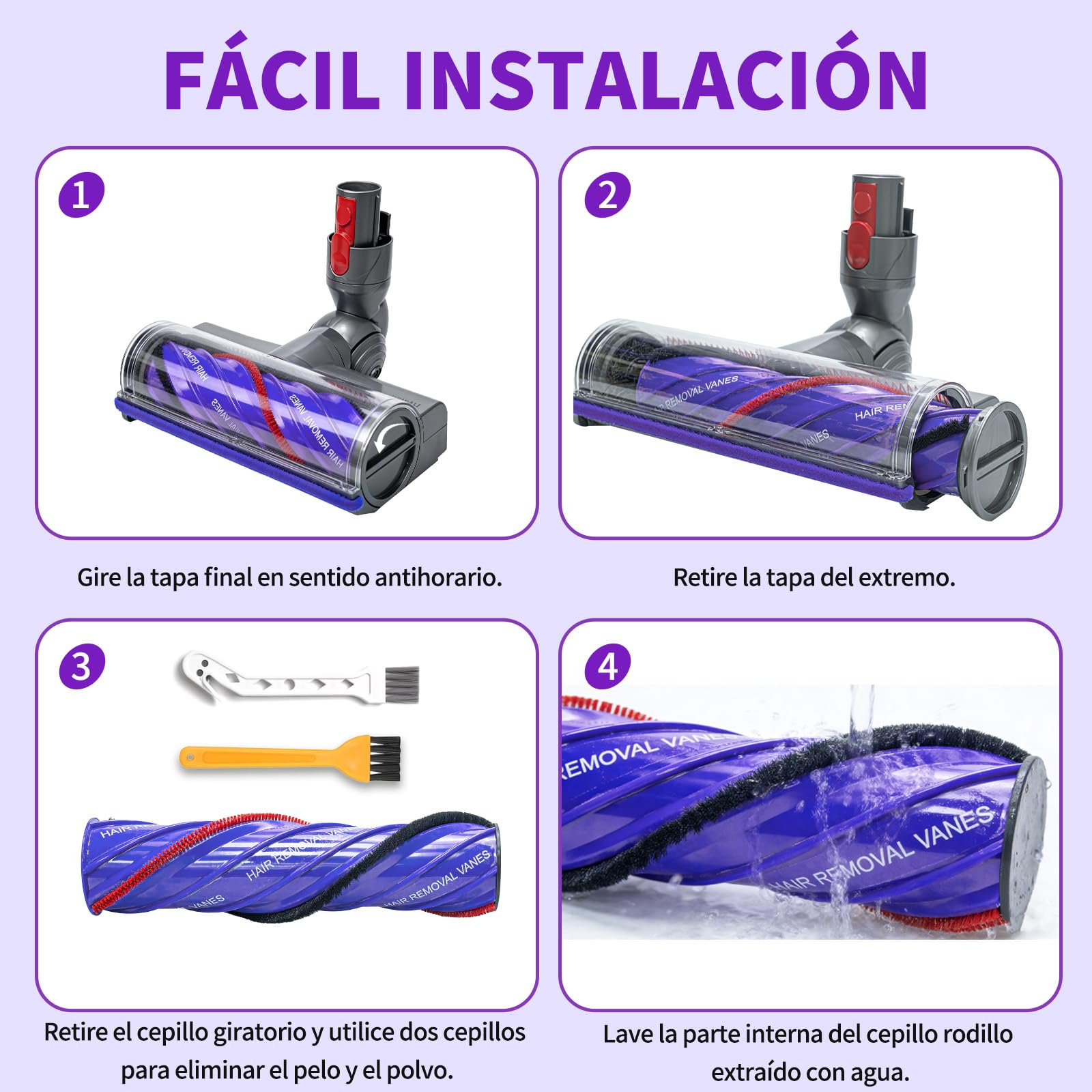 Cepillo Turbina Antienredos para Dyson V7 V8 V10 V11 V15 Aspiradoras, Cepillo Motorizado con Luce LED para Dyson SV10 SV11 SV12 SV14 para Moquetas y Suelos Duros
