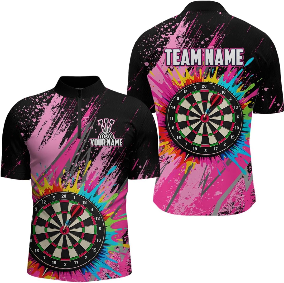 Pink Dart Shirt for Men Women Team Dart Shirts Custom Pink Dart Jersey Dartboard Shirt Polo & Quarter Zip Shirts
