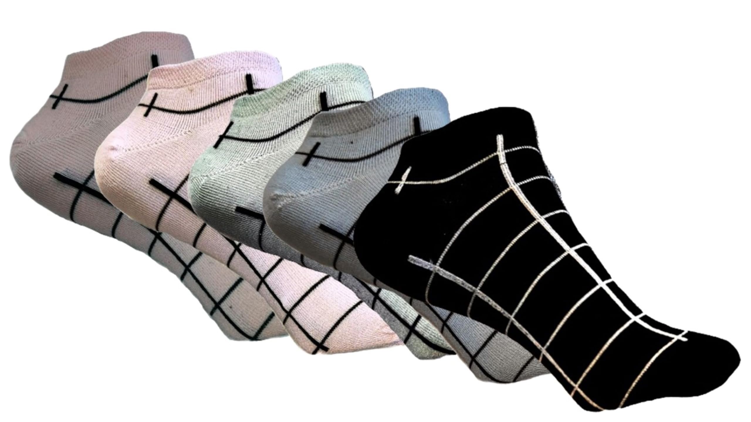 France Women checkered Design Ankle Length Socks Cotton Blend Free Size Pack of 5-image-17