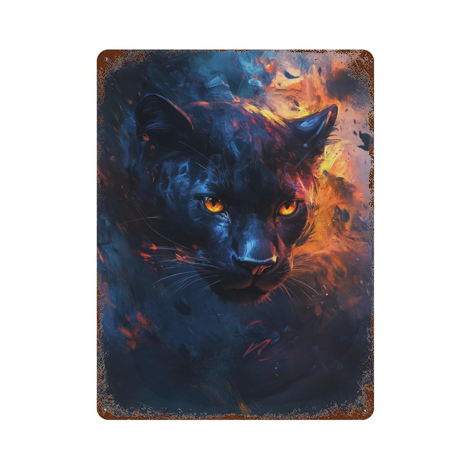 Rust Effect Black Panther Art Print Rusty Metal Tin Sign 15.7"x11.8", Old School Wall Decor for Garage, Bar And Workshop Decor