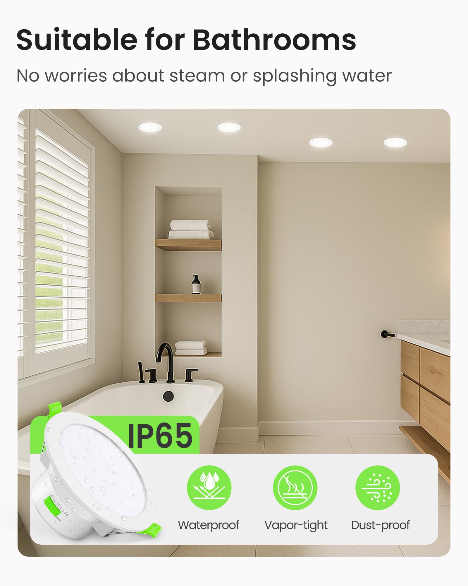 ALUSSO Downlight LED Techo Empotrable Regulable, 10W IP65 Focos LED Interior Techo Empotrado 3000K 4000K 5700K Ajustable, φ70-80mm, Ojos de Buey para Baño Salón, Blanco, 12 Pack