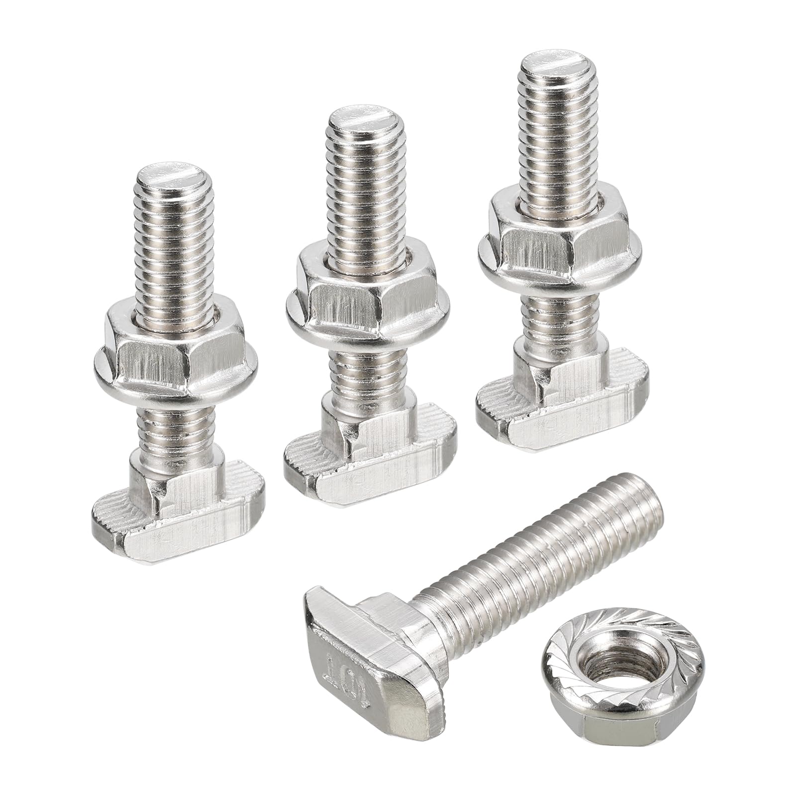 uxcell M8x35mm T Slot Drop-in Bolt and M8 Hexagon Flange Nut Set, 20 Sets Hammer Head T-Bolt T Shape Stud Sliding Screw for 45 Series Aluminum Profile