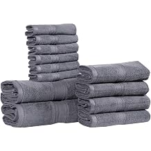 Hillfair 12 piece 600 GSM Cotton Bath Towels - Hotel Spa Quality - 2 Bath, 4 Hand, 6 Washcloths - Absorbent Super Soft Grey Cotton Set